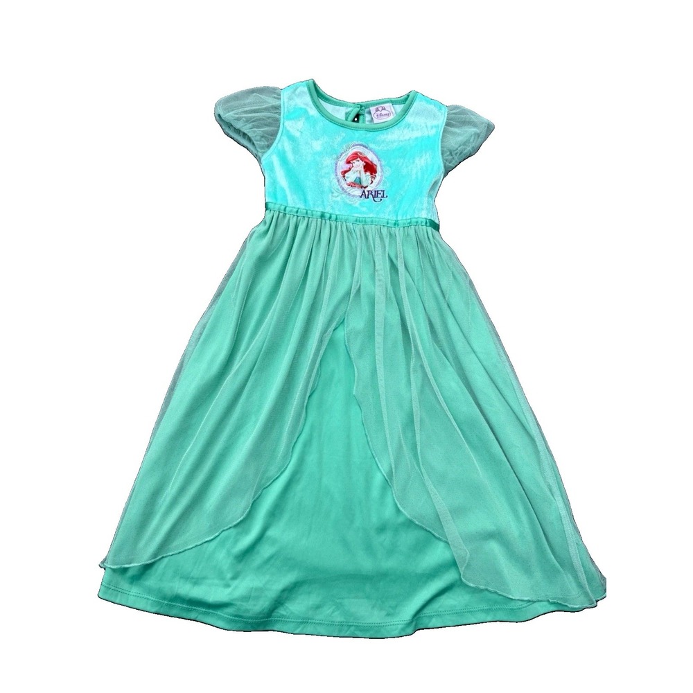 Disney Princess Ariel Girls 3T Green A-Line Midi Tulle Dress Cap Sleeve